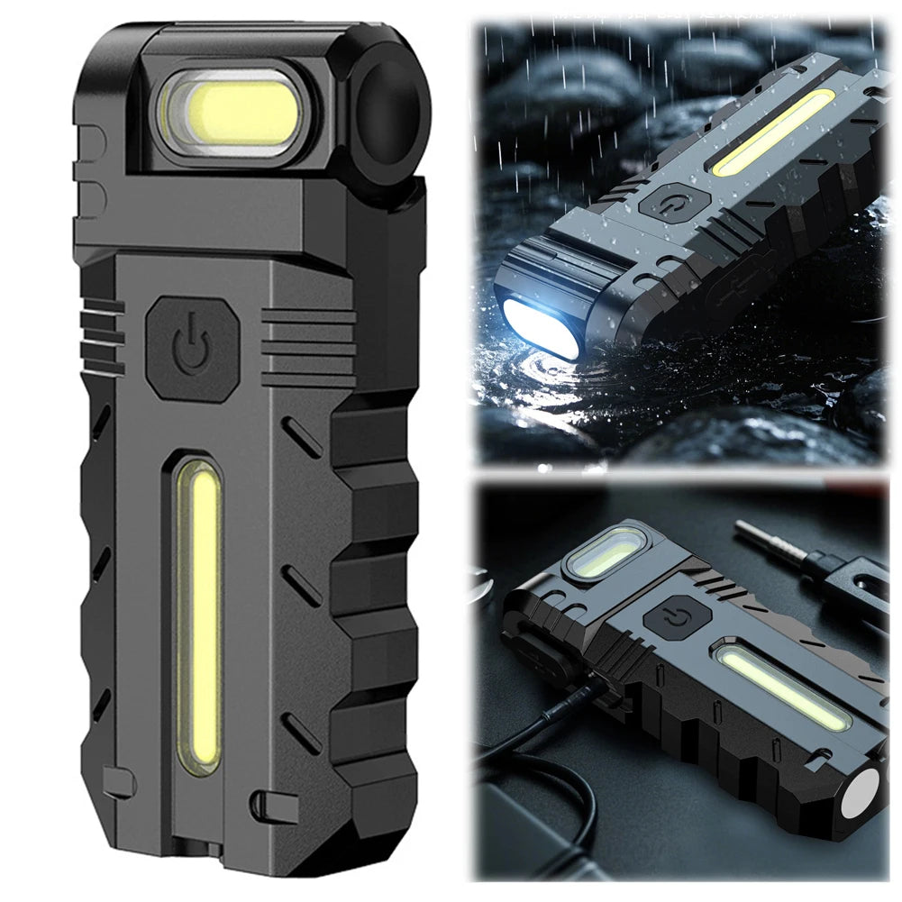 Magnetic LED Flashlight Compact Torch 180 Degree Rotating Head EDC