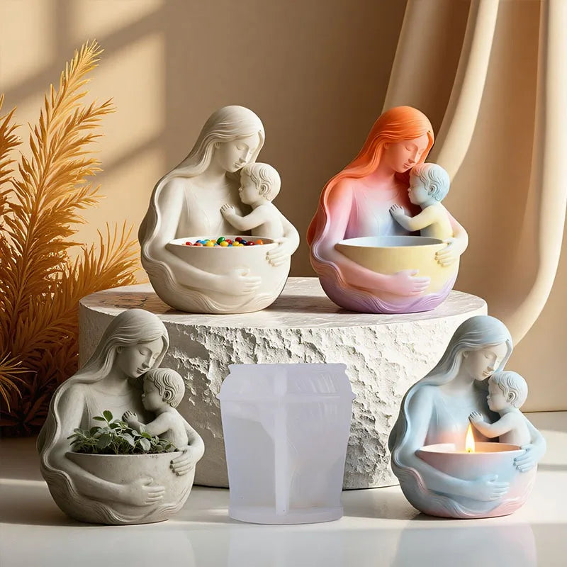 Mother & Child Silicone Mold – DIY Candle, Flower Pot & Gypsum