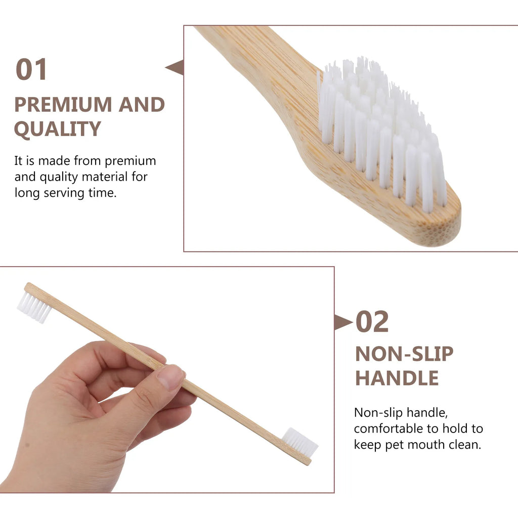 2Pcs Pet Toothbrush Double-Head Bamboo Handle Non-Slip Comfortable Dog Cat Oral Cleaning Tool Prevent Plaque Tartar Gingivitis