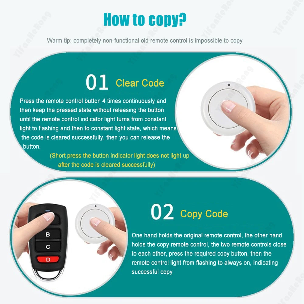 Remote Control 433Mhz Gate Garage Door 3 Colors One Button Key Fast Zpaxo