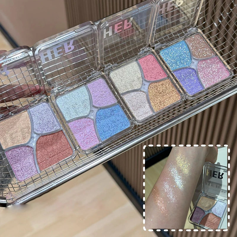 4Color Pearly Glitter Shimmer Smooth Eyeshadow Cream Mashed Potato Face Highlighter Palette Lasting Sparkling Highlighter Makeup Zpaxo