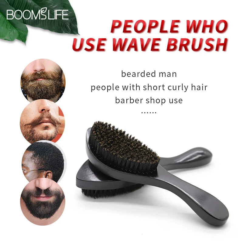 Natural Boar Bristle Wood Beard Brush Straightener Wave Brush 360 Curved Beard Wave Brush For Men Wooden Handle Men Beard Comb Zpaxo