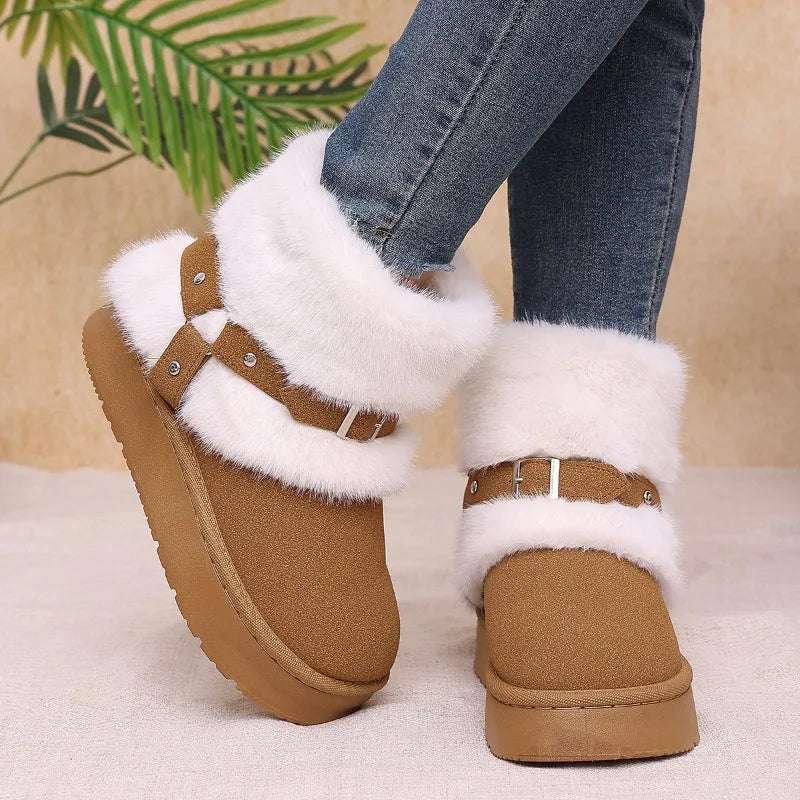 Winter Women's Solid Comfortable Thick Sole Mid Heel Snow Boots Women Zpaxo