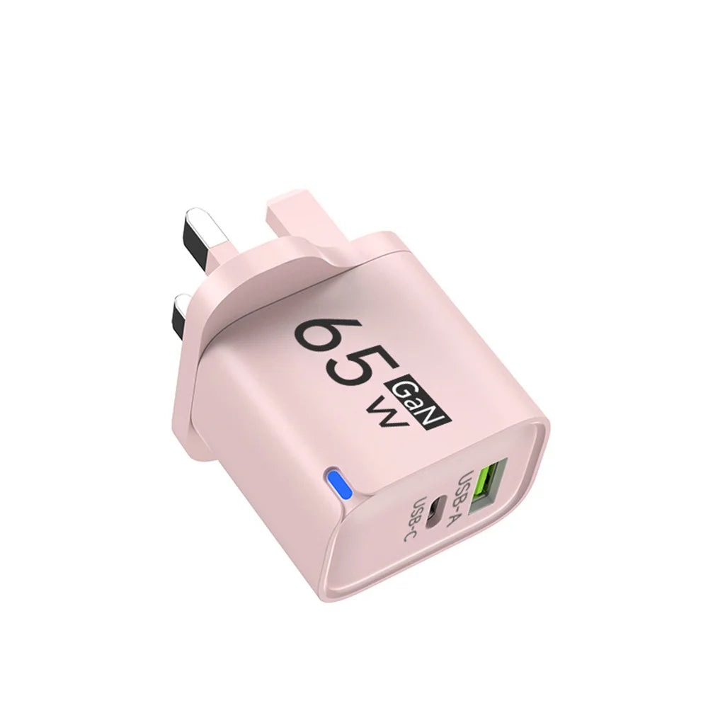 65W GaN USB-C Fast Charger – US/EU/UK Plug | PD Quick Charge USB-C Wall Charger Zpaxo UK Pink