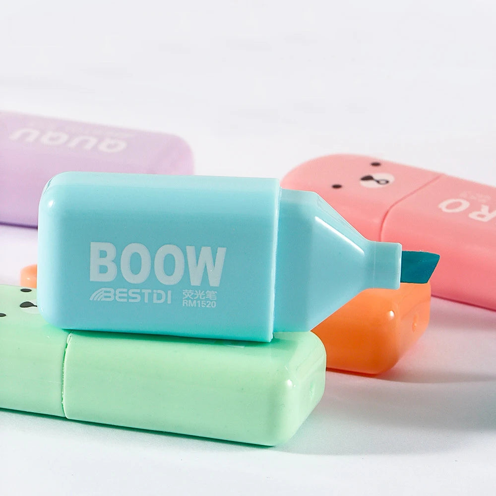 4/5/6Pcs Bear Mini Highlighter Pens Macaron Colors Chisel Tip Scrapbooking Marking Students School Office Supplies Zpaxo