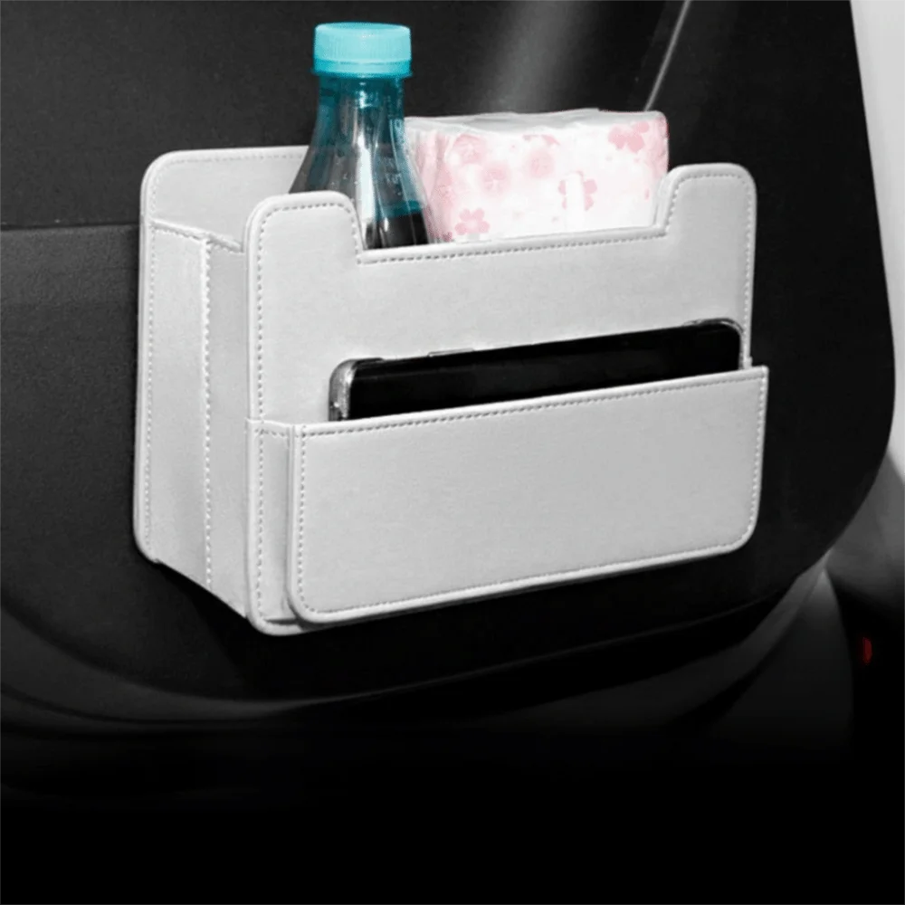 Foldable Design Car Interior Storage Organizer Leather Material Leatherette Material Car Trash Bin Multifunction Design Zpaxo White