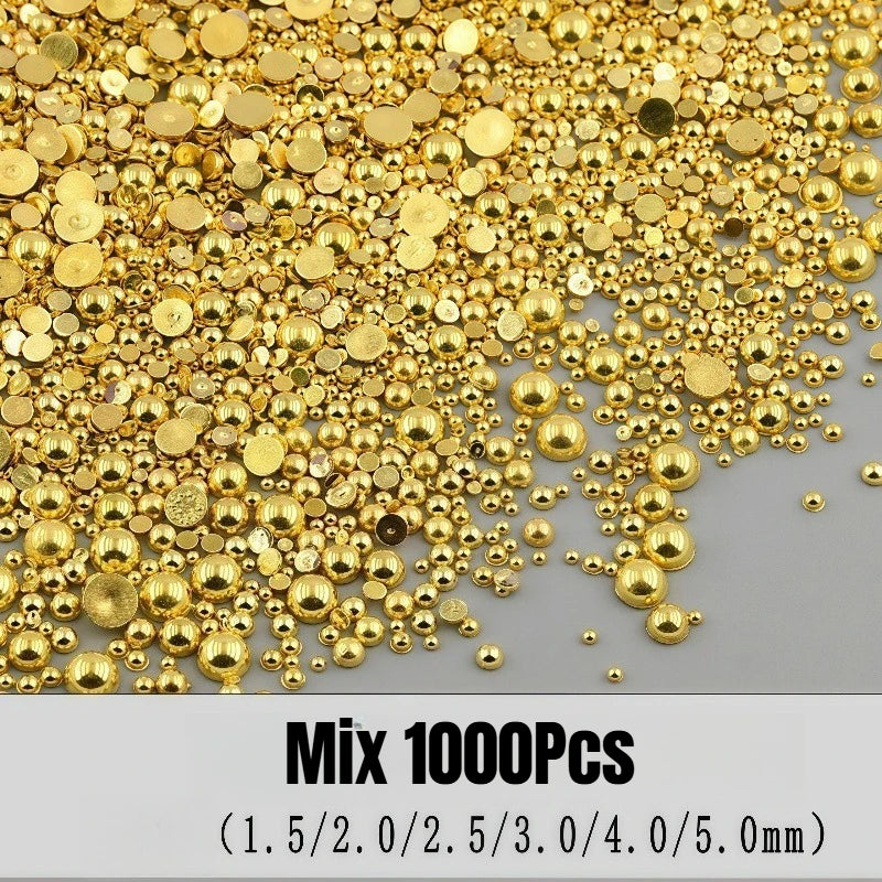 1000Pcs Gold 1.5/2/2.5mm Nail Art Rhinestones Nail Beads Alloy Gem Stones Flatback Nail Art Charms For Manicure 3D Stones Zpaxo Mix1000pcs-M