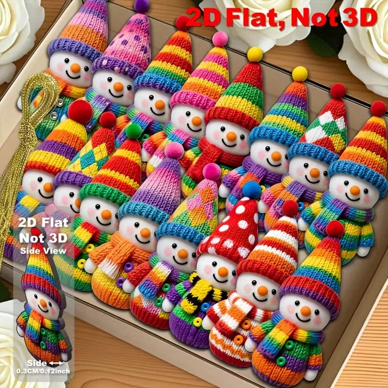 32-Piece Wooden Snowman Christmas Ornaments – Colorful Pom-Pom Christmas Ornament Set Zpaxo Multicolor