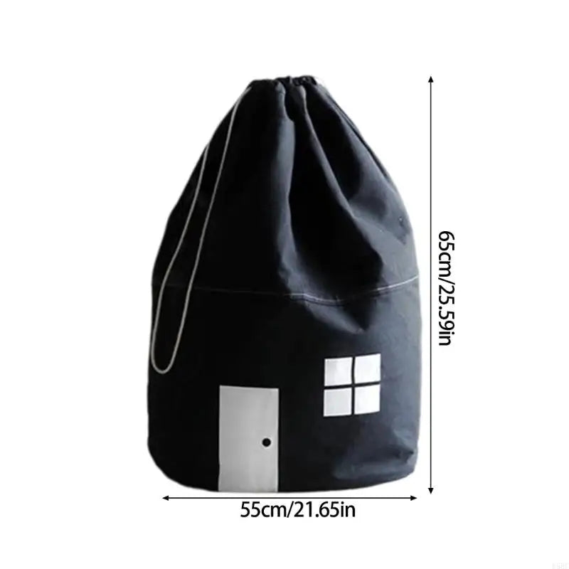 Drawstring Closure Cotton Toy Decorative House Pattern Kids Bedroom