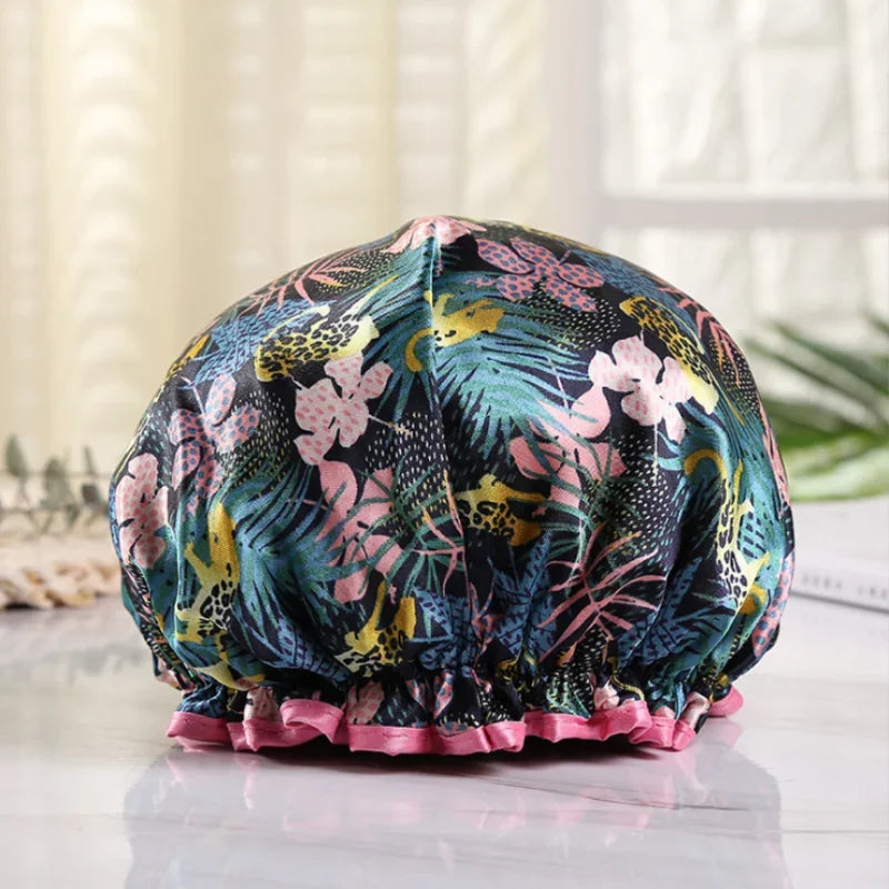 1Pc Thick Waterproof Bath Hat Double Layer Shower Hair Cover Women Supplies Shower Cap Bathroom silk bonnet Satin Bonnets wrap Zpaxo 5