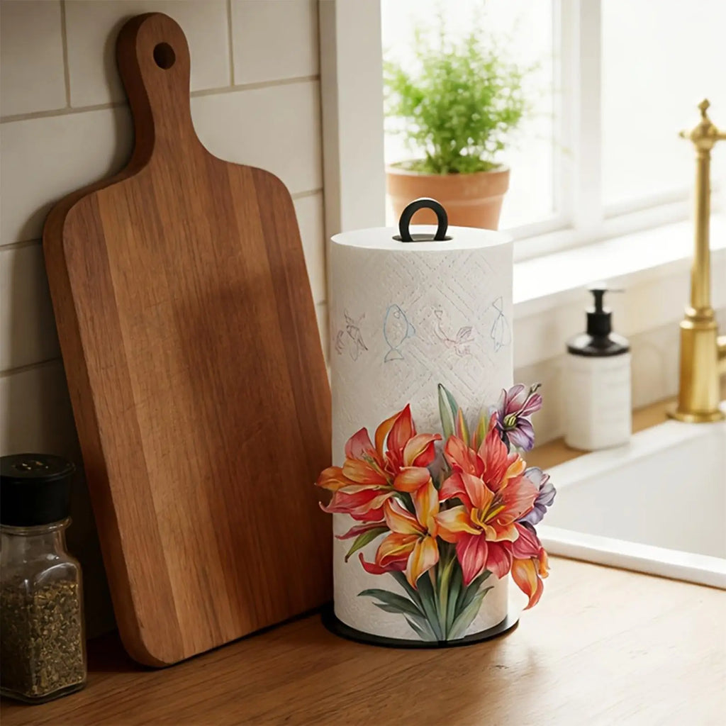 Paper Towel Holder Counter Tissue Roll Storage Rack Kitchen 2D Flower