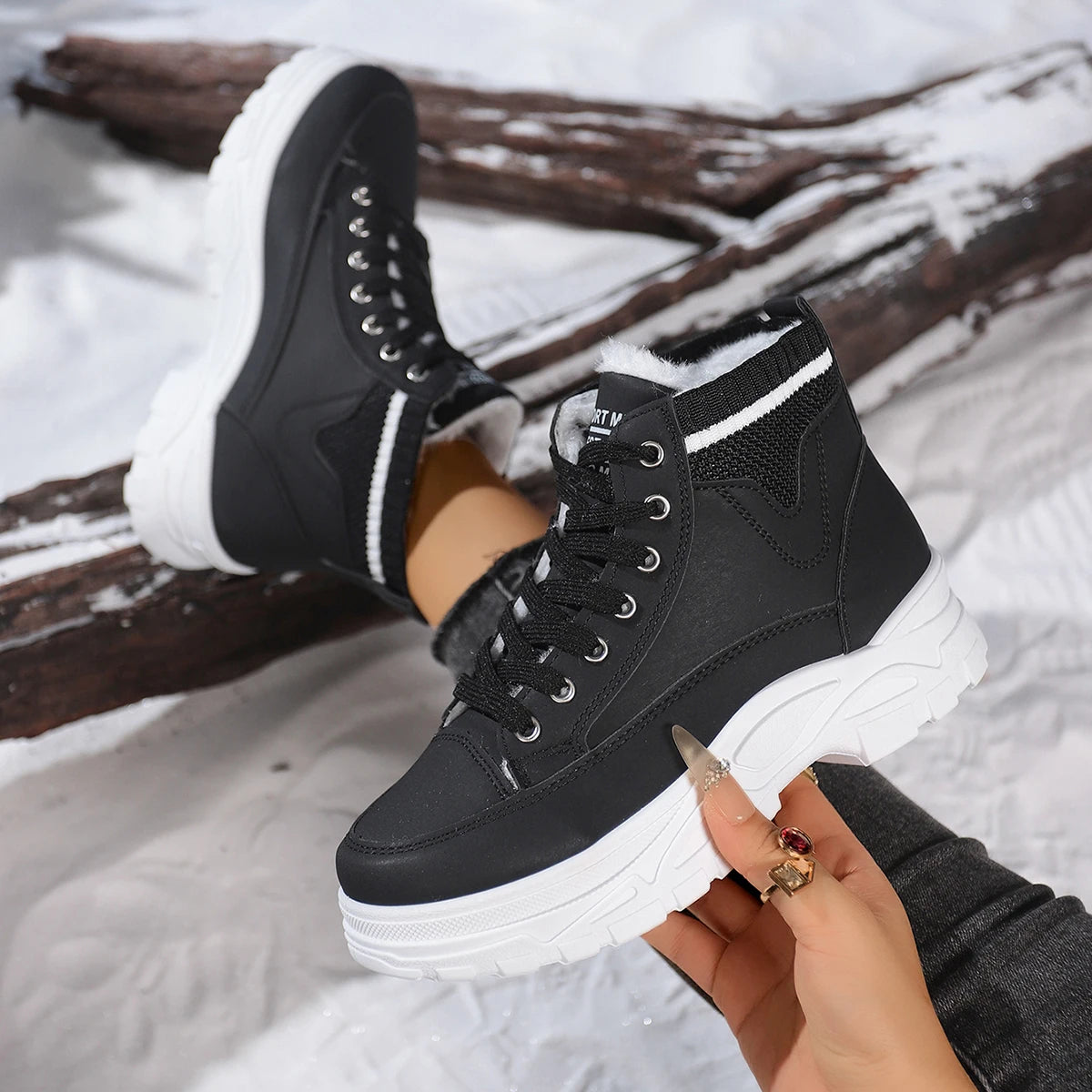 Women Snow Boots Waterproof Platform Sports Ankle Boots Winter Warm High Top Cotton Shoes Fashion Height Increased Boots Women Zpaxo