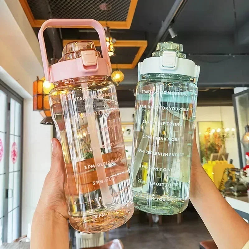 Straw Water Bottle Large Capacity Plastic Cup Portable Drink Time