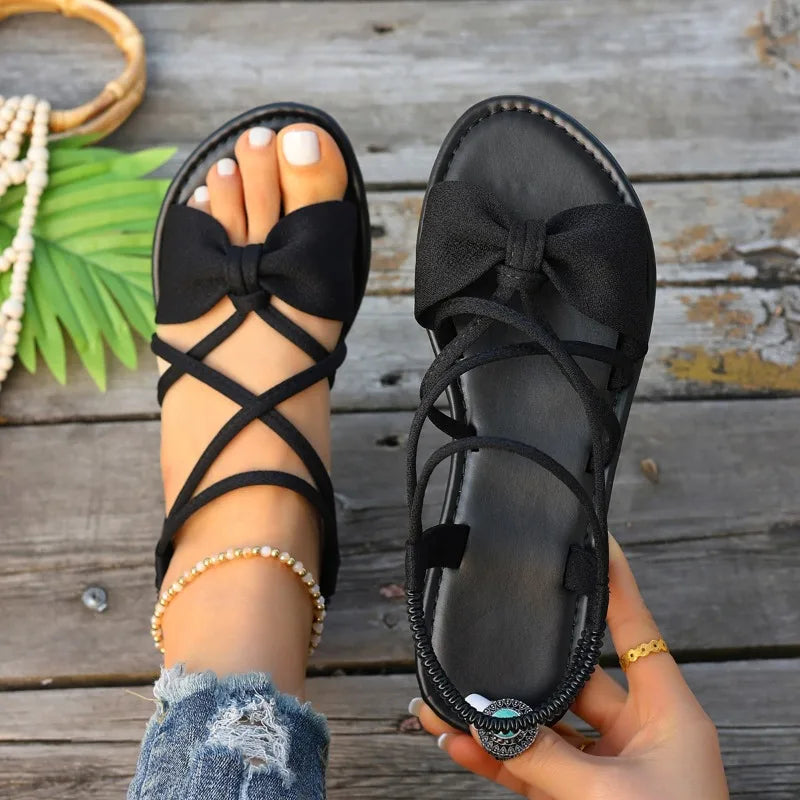 Women Sandals 2026 Summer Flat Bottom Roman Strap Non Slip Rubber