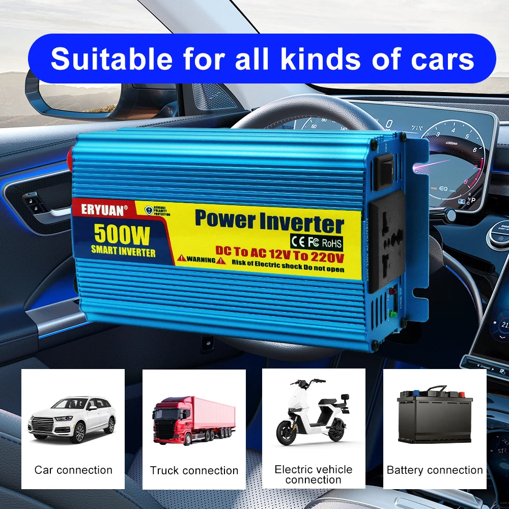 DC 12V AC 220V 500W Car Power Inverter Auto Supply Battery Converter