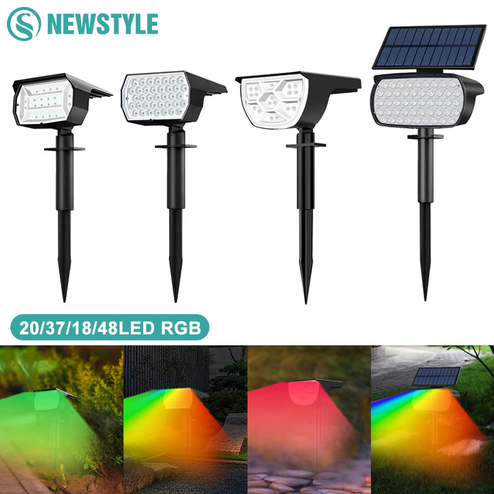 Solar Spot Light Outdoor Color Changing RGB 48/37/20LED Solar Powered Landscape Spotlight Garden Decor Pathway Walkway Christmas Zpaxo