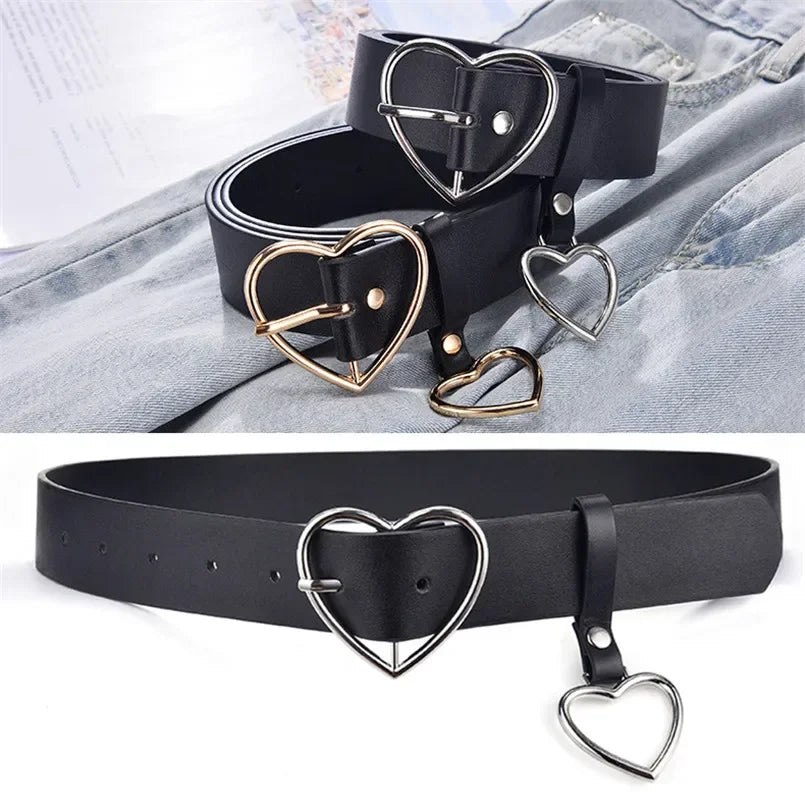 Cute Leather Belt Metal Heart Shape Buckle Camel White Black Retro PU