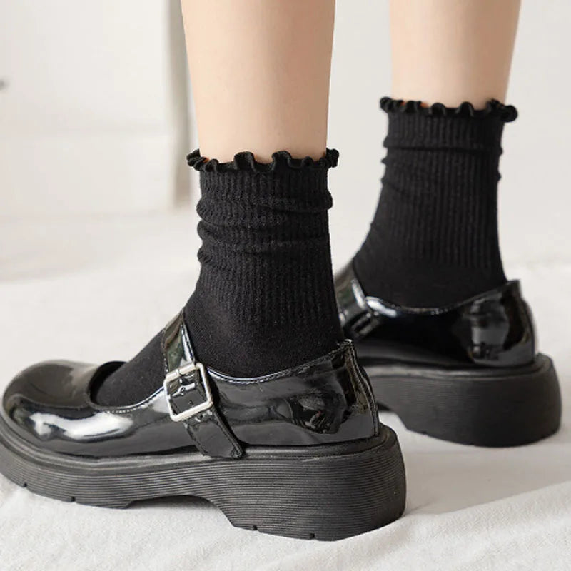 1 3pairs Ruffle Socks Women Mid Crew Middles Tube Ankle Breathable