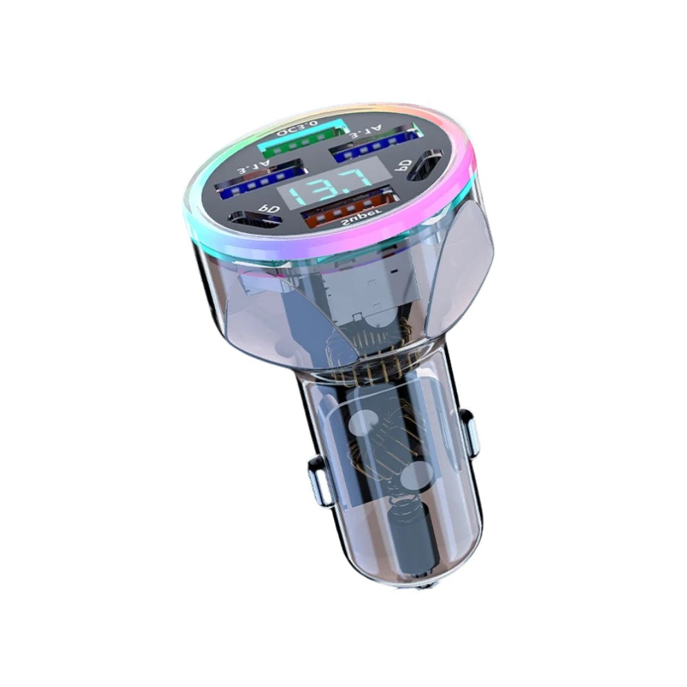 4-in-1 USB-C Car Charger 100W Dual PD QC 3.0 + Voltage Display Car Phone Charger Zpaxo Transparent