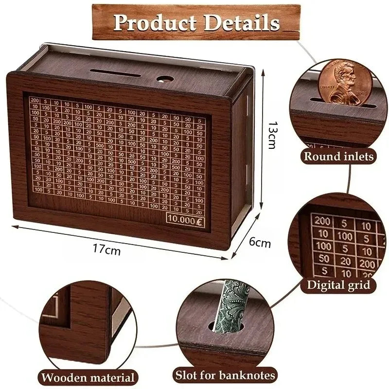 New Wooden Piggy Banks To Save Piggy Bank Child Euros Electronic Piggy Bank with Printed Number Markings & Saving Counter Zpaxo