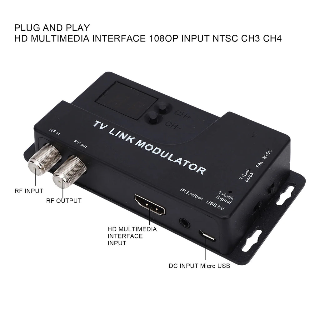 RF Modulator 471 25Mhz 885 1080P HD Coaxial Converter Support NTSC