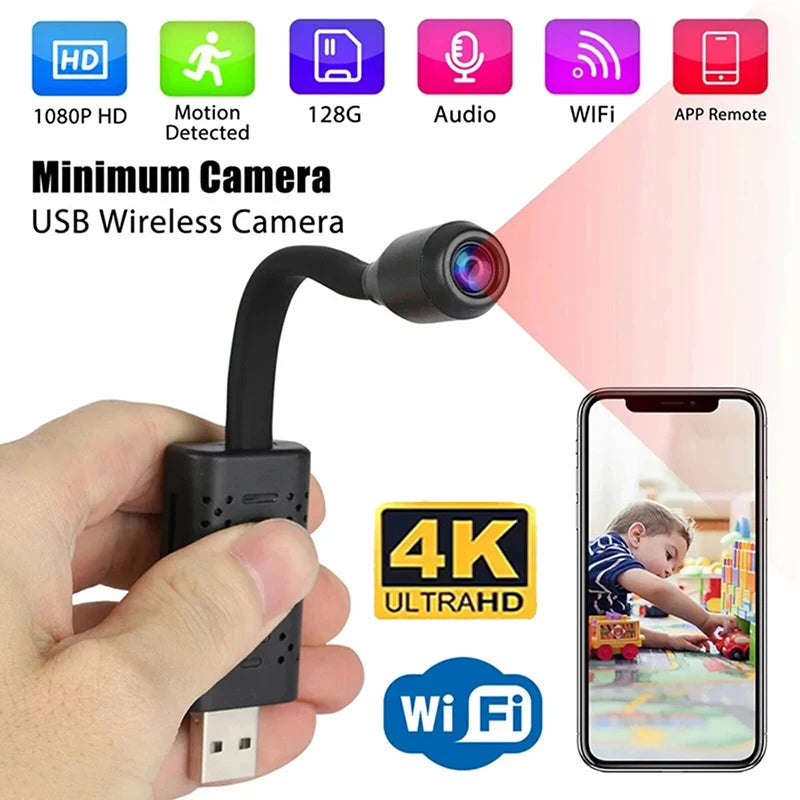 4K USB Surveillance Wifi Cameras Mini Flexible Lens Cable Motion