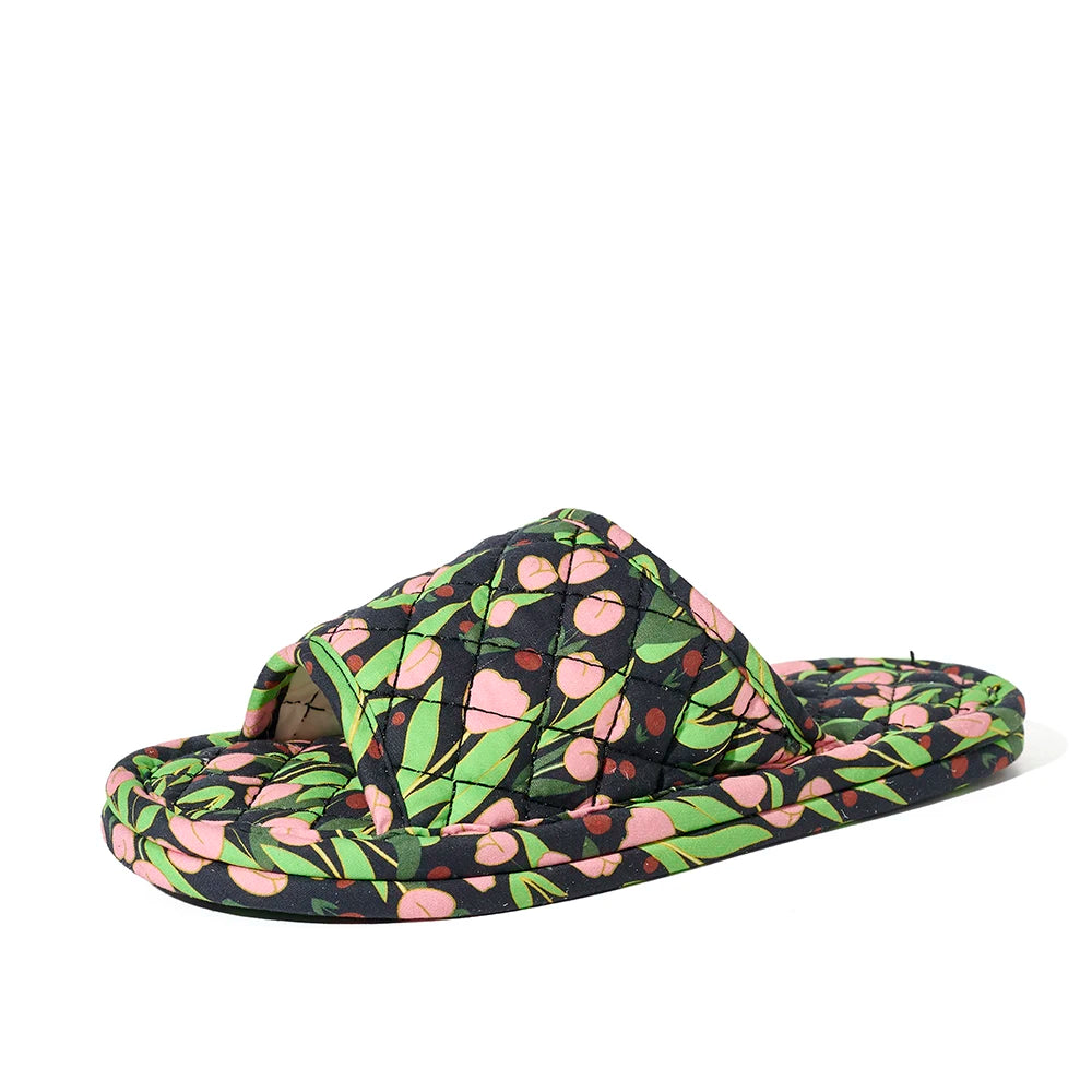 Summer Women Home Slippers Soft Cotton Floral Floor Shoes Antislip Zpaxo Black 37