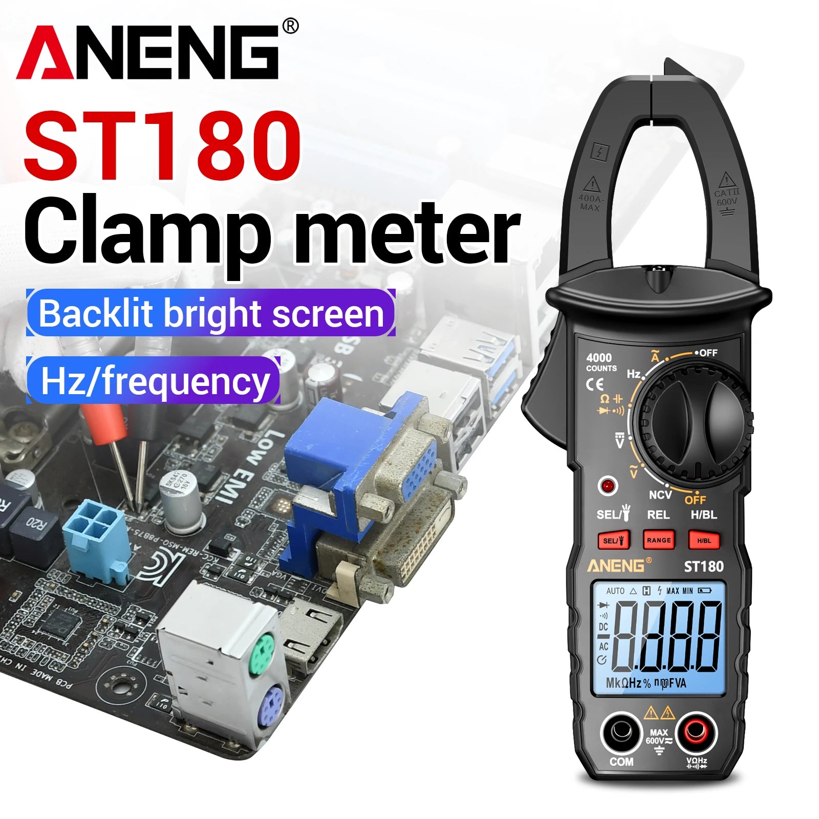 ANENG ST180 Mini Clamp Tester NCV Diode Test Tool Multimeter 4000