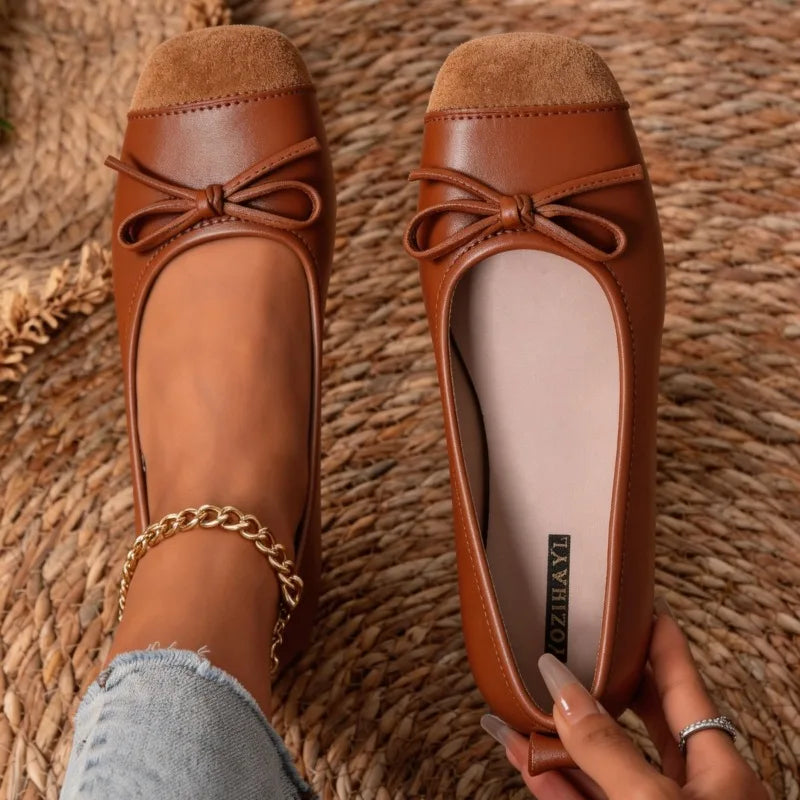 Women's Solid Lightweight Vintage Single Shoes Women Fashionable Bow Zpaxo Brown 35