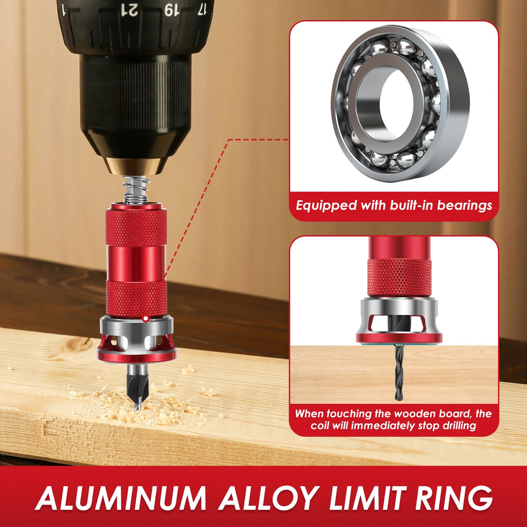 Premium Countersink Drill Set w/ Tool-Free Dial & Aluminum Alloy Stop Collar 2-Flute Steel Depth Adjustment for Woodworking, Fur Zpaxo