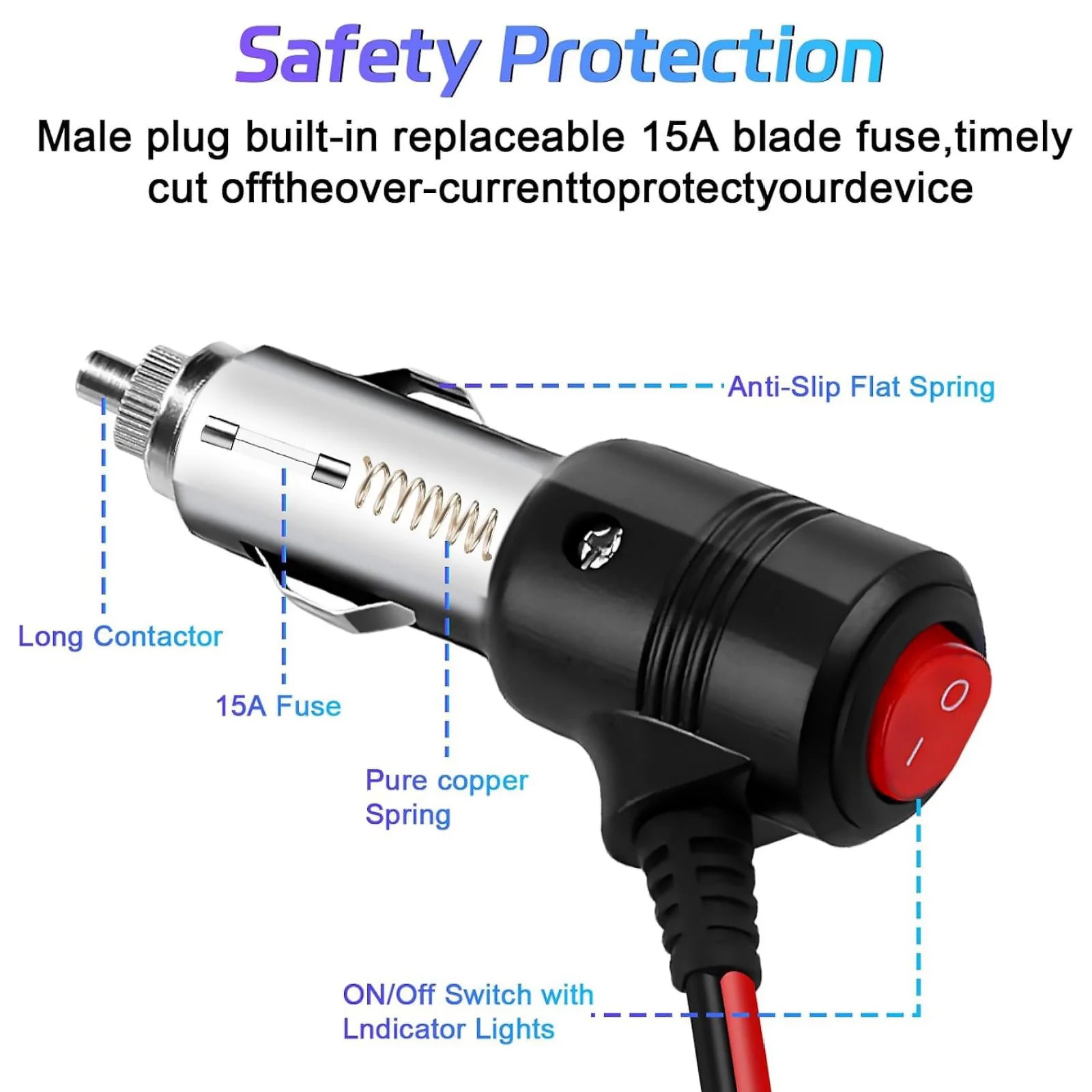 Universal Car Cigarette Lighter Splitter Adapter Off Switch 1 Male 2