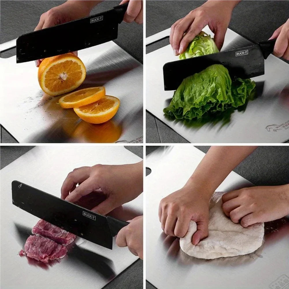 1pc Stainless Steel Cutting Board - Double-Sided, Non-Slip, Easy Clean for Veggies, Fruits & Meats | Durable Kitchen Essential Zpaxo