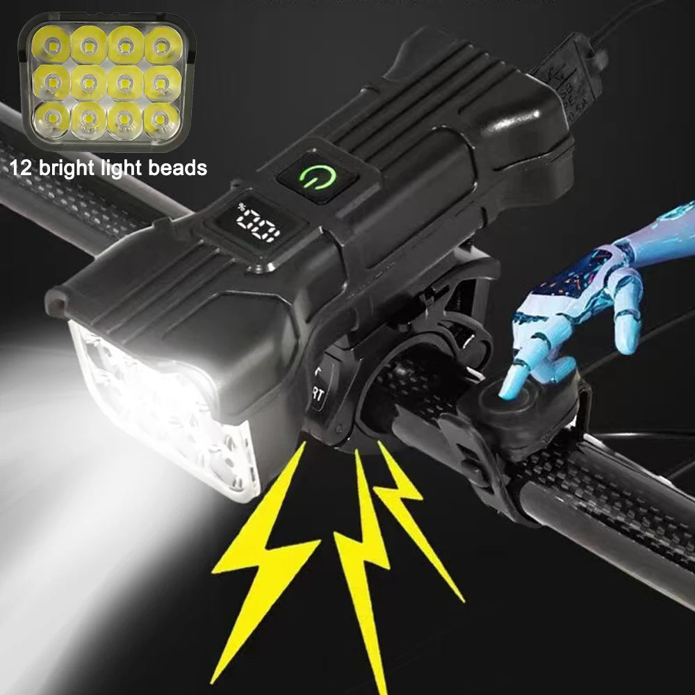 2 In1 12LED Bicycle Light with Horn Bike Headlight Power Bank Flashlight Handlebar USB Charging MTB Road Cycling Highlight Zpaxo