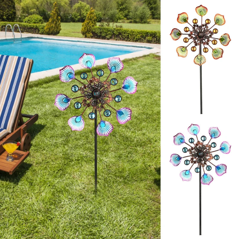 Peacock Tail Wrought Iron Windmill Garden Ground-mounted Outdoor