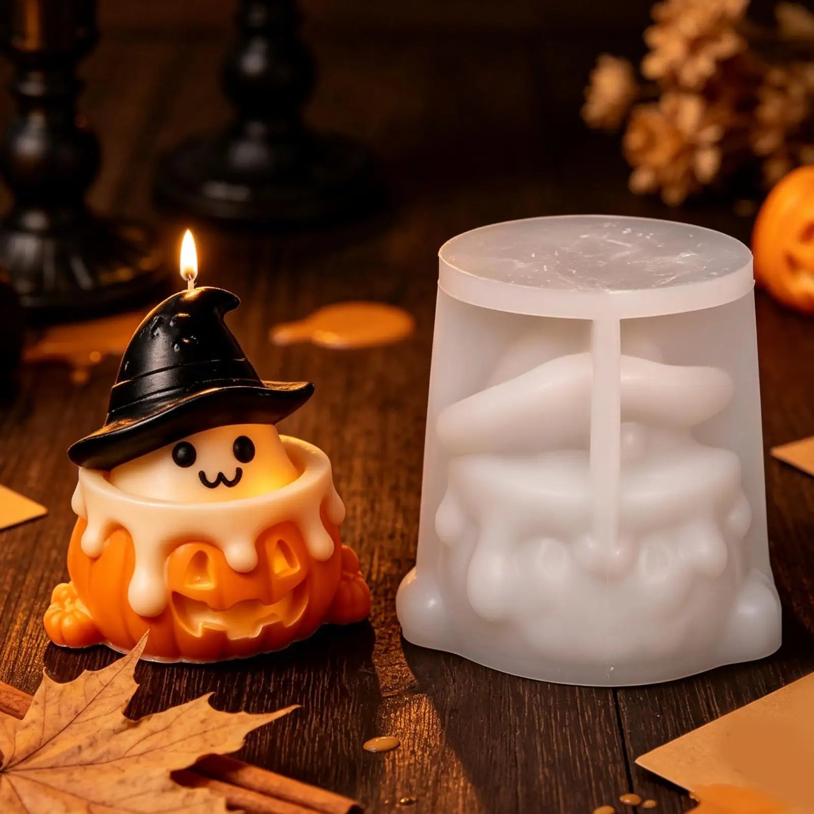 Halloween Candle Molds Silicone Reusable Ghost Pumpkin Cute DIY Easy