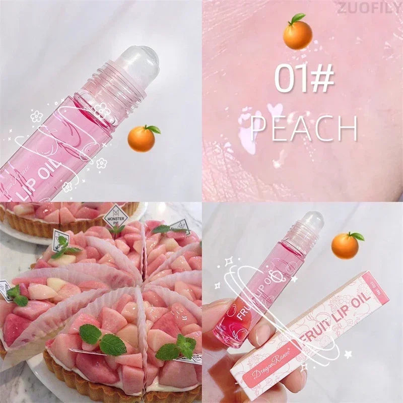 6 Colors Fruit Essence Lip Balm Roll-on Lip Oil Moisturizing Mirror Lipstick Transparent Hydrating Lip Gloss Long-Lasting Shine Zpaxo 01