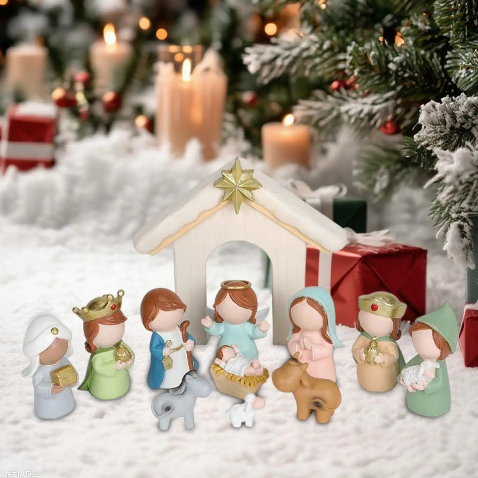Christmas Nativity 12 Pieces Holy Family Manger Small Nativity Set Christmas Decor for Kids Adults Christian Desk Table Shelf Zpaxo