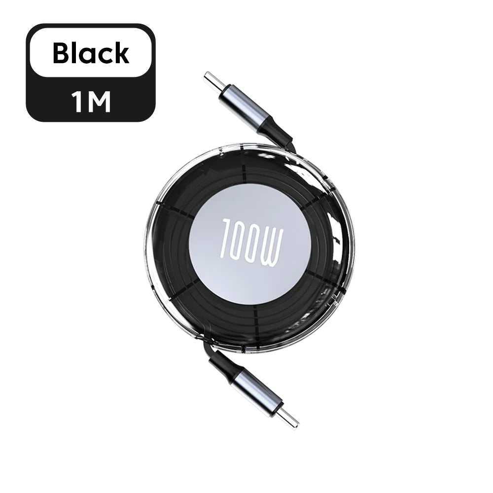 Retractable PD 100W Cable USB C Fast Charging Iphone 16 15 Huawei Zpaxo Black
