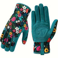 Floral Print Polyester Garden Gloves Breathable Ambidextrous Work Zpaxo green Size fits all