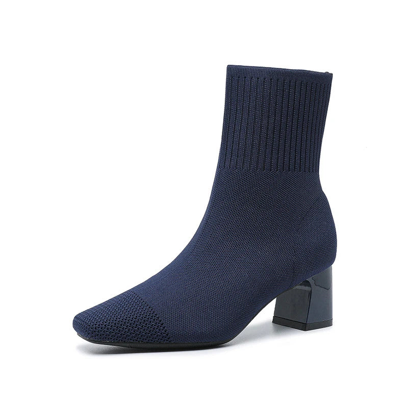 Black Square Toe Knit Sock Boots Elastic Slim Thick Block Heel Heels Zpaxo F550 Blue 34 China Mainland