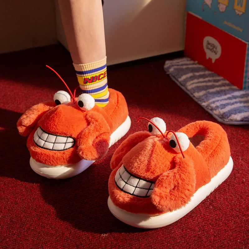 Funny Crab Plush Slippers Women Men Unisex Winter Warm Furry