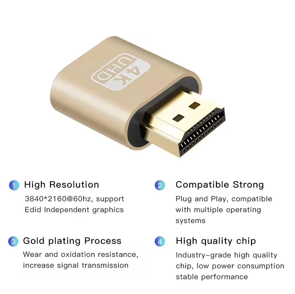 4K HDMI Dummy Plug Virtual Display Emulator Headless Remote Gaming Zpaxo