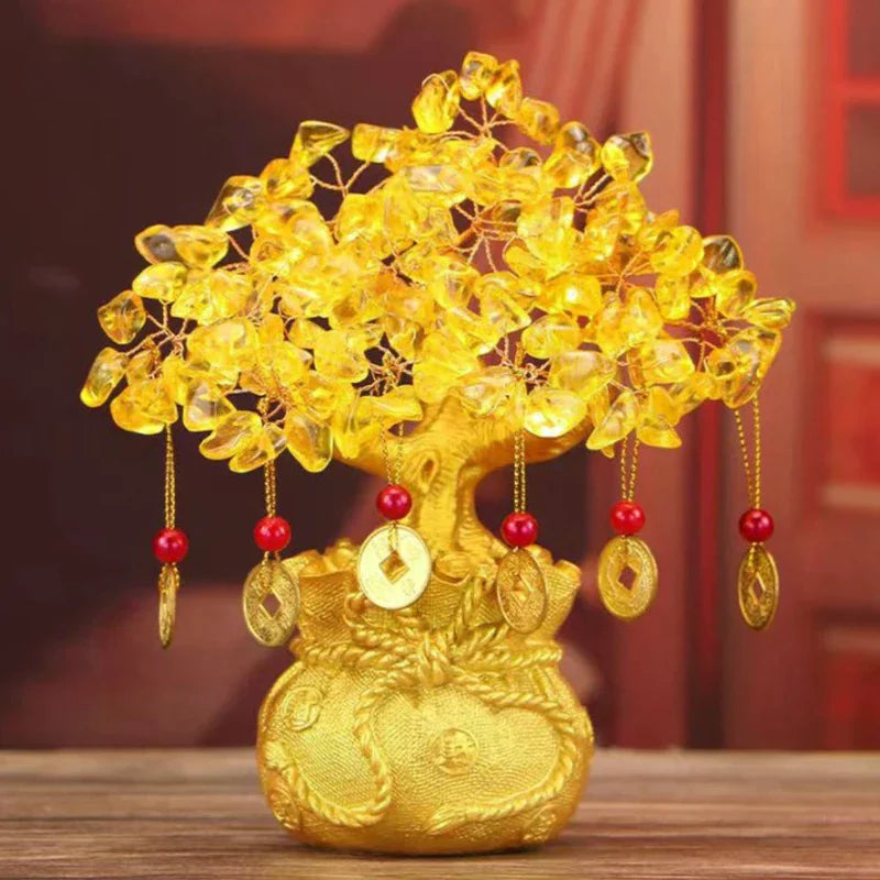 Lucky Tree Wealth Yellow Crystal Natural Money Ornaments Bonsai Luck Zpaxo