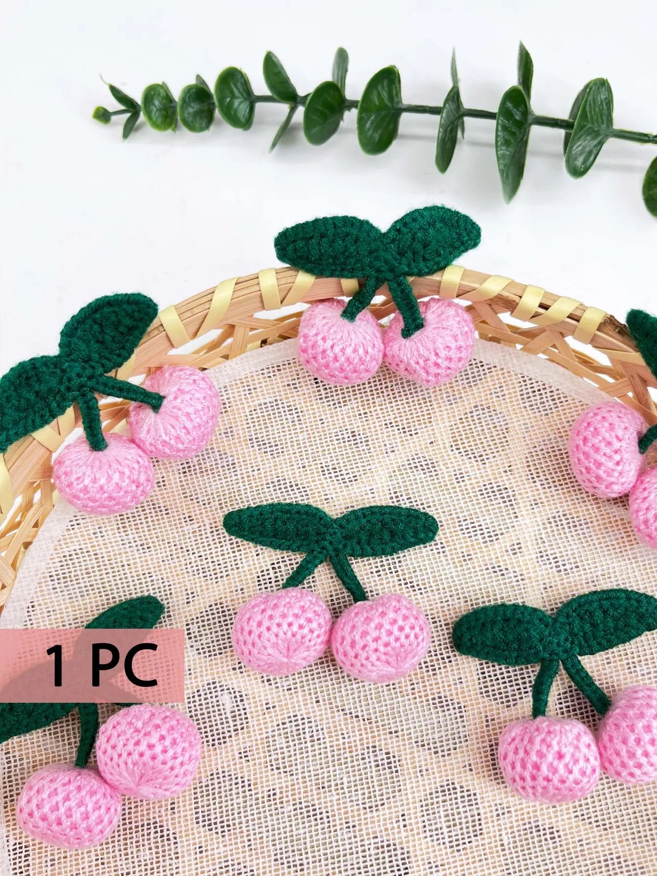 1PC Knitting Red Pink Yellow Cherry Brooch Hook Weaving Ornaments Fruit Chest Flower Cute Bag Clothing Pendant Decorations DIY Zpaxo Pink