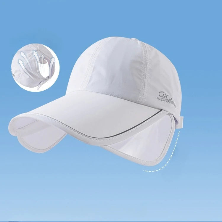 Summer sun protection hat for women enlarged widened brim outdoor sports cover full face empty top duckbill hat tied ponytail Zpaxo GRAY