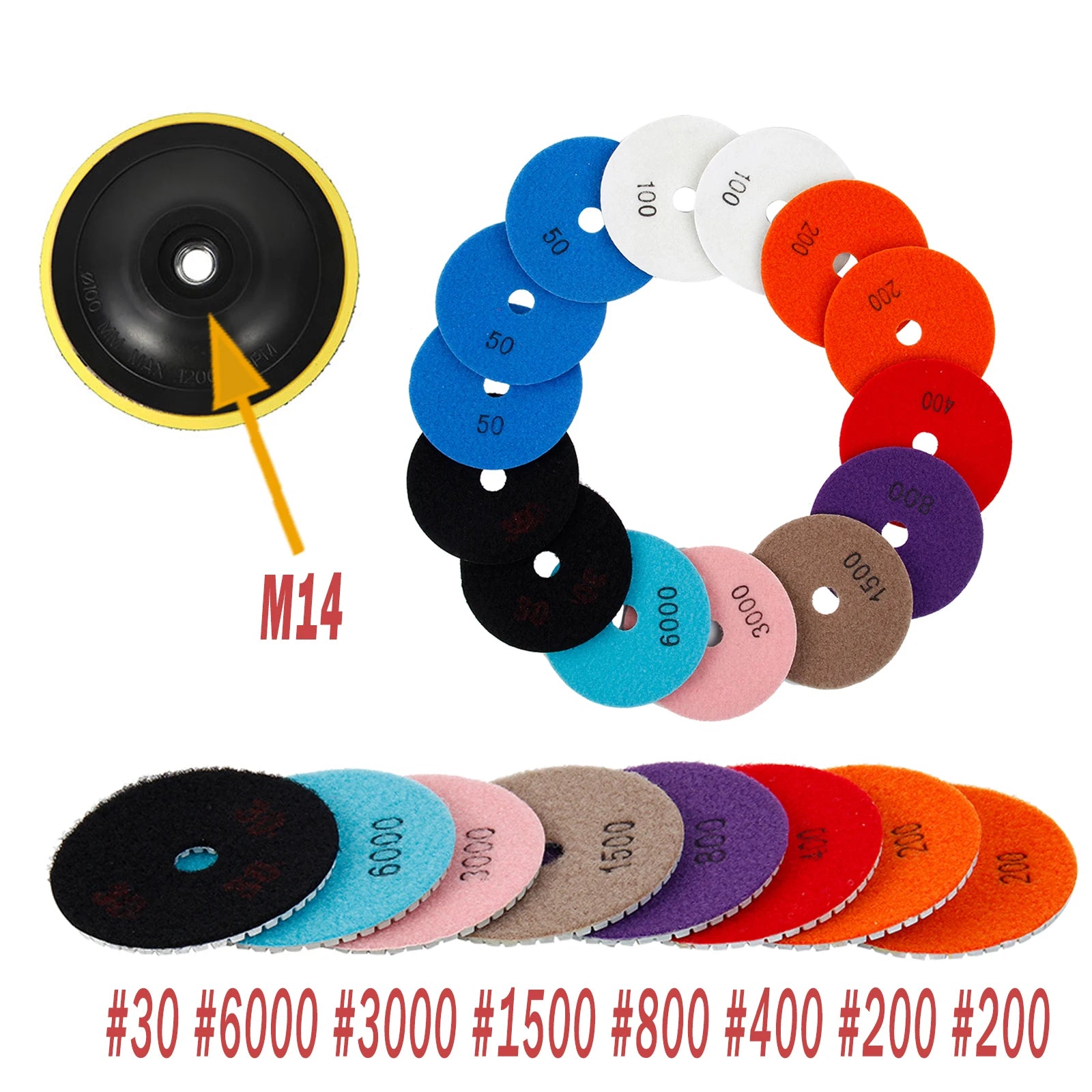 10-16pcs 4 inch Diamond Polishing Pads Kit Wet/Dry Buff Disc Abrasive Grinding Discs Set for Granite Concrete Glass Polishing Zpaxo 15PCS 30-6000 4 inches multi-tool