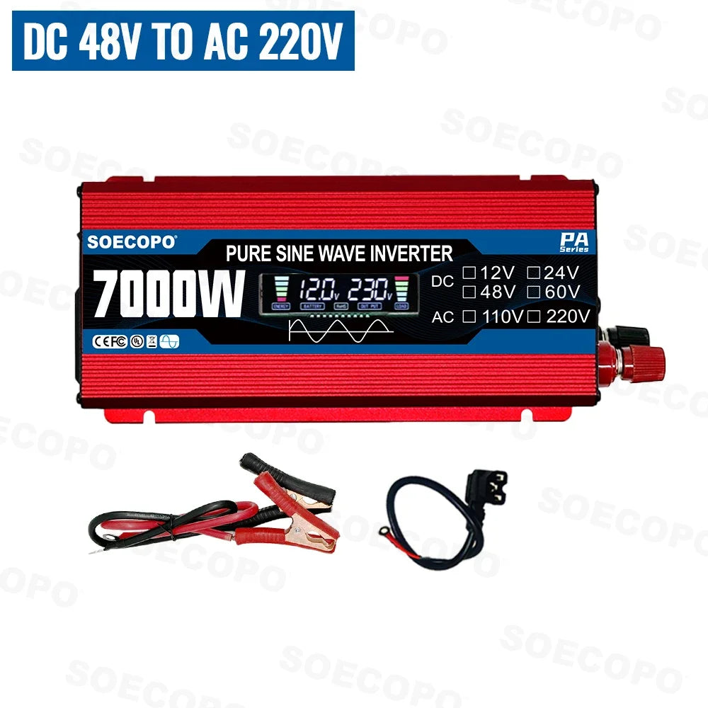 Pure Sine Wave Inverter 7000W Current Inverter 12/24/48/60V To 110V/220V Solar Compatible Home Camping Solar Inverter 12V 220V Zpaxo 48V To 220V 50hz