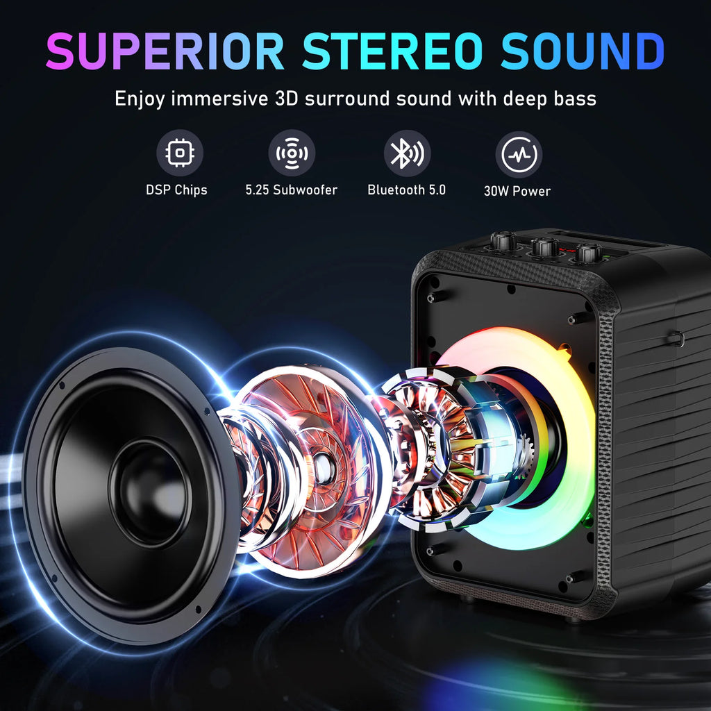 Dual Wireless Microphone Satchel Bluetooth Karaoke Audio Bt Usb Tf