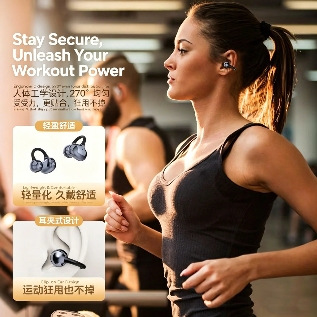 Wireless Earphone Clip on Earbuds Open Ear Wireless Bluetooth 6.0 Headphone 30H Playtime Comfortable For Fitness Waterproof IPX4 Zpaxo