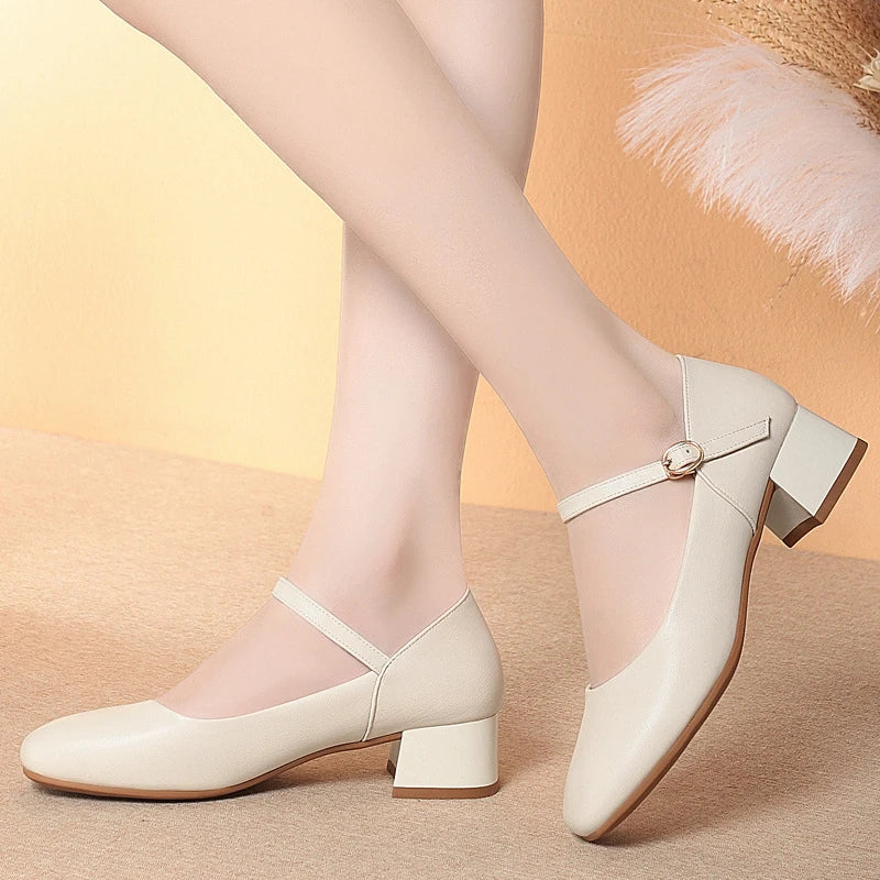 Soft Leather Work Shoes Women Black Sole Comfortable Working Thick Zpaxo JM1339 Beige 35 China Mainland